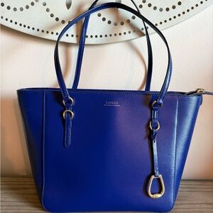 Lauren Ralph Lauren Leather Tote Bag Cobalt Blue
